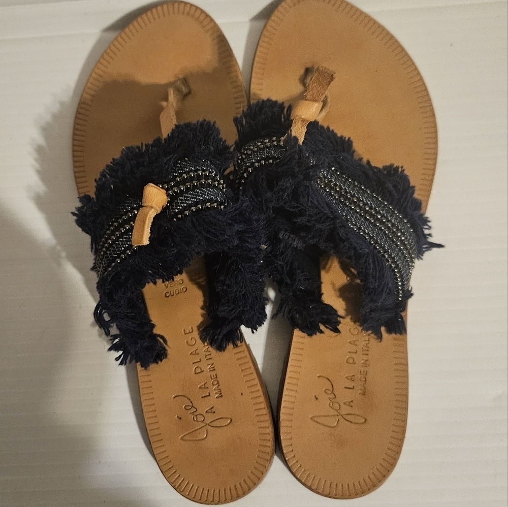 Joie Navy Beaded Fringe Sandals Size 36,5